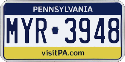 PA license plate MYR3948