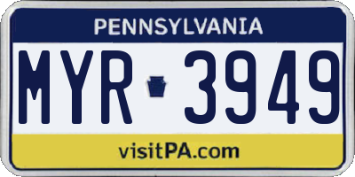 PA license plate MYR3949
