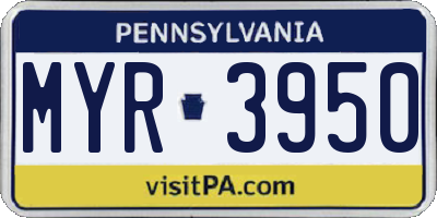 PA license plate MYR3950