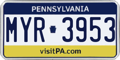 PA license plate MYR3953