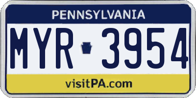 PA license plate MYR3954