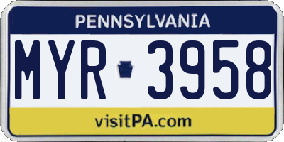 PA license plate MYR3958