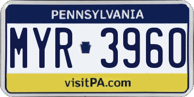 PA license plate MYR3960