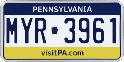 PA license plate MYR3961