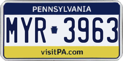 PA license plate MYR3963