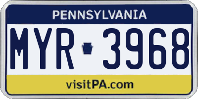 PA license plate MYR3968