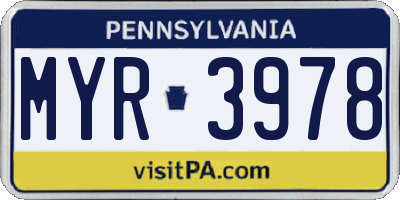 PA license plate MYR3978