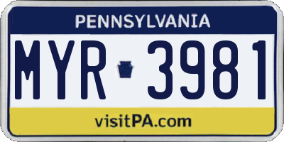 PA license plate MYR3981