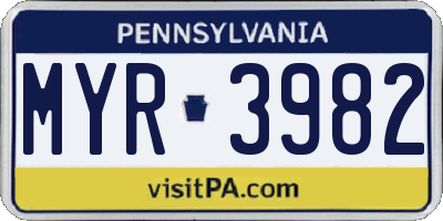 PA license plate MYR3982