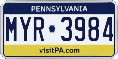 PA license plate MYR3984