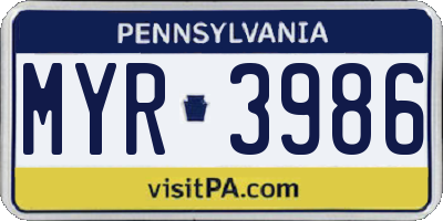 PA license plate MYR3986