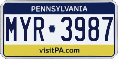 PA license plate MYR3987