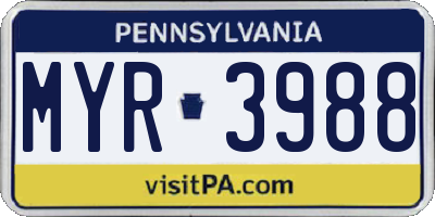 PA license plate MYR3988