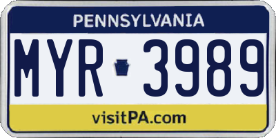 PA license plate MYR3989