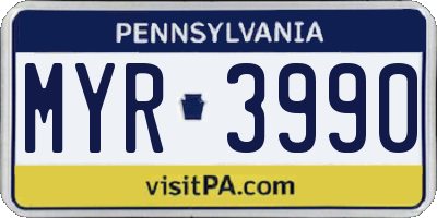 PA license plate MYR3990