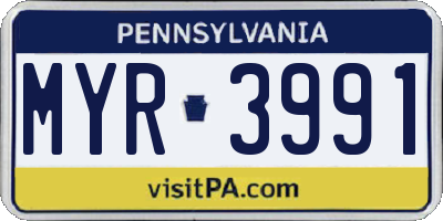 PA license plate MYR3991