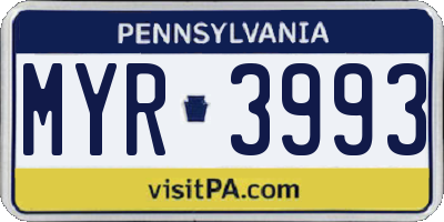 PA license plate MYR3993