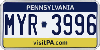 PA license plate MYR3996