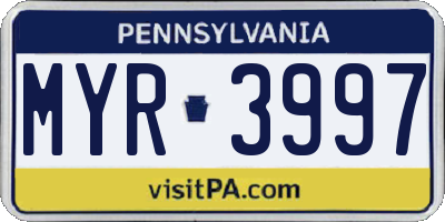 PA license plate MYR3997