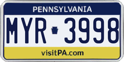 PA license plate MYR3998
