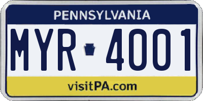 PA license plate MYR4001