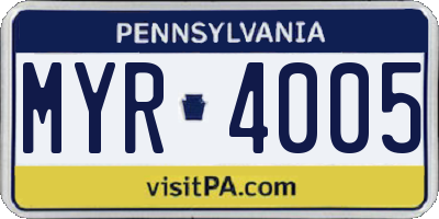 PA license plate MYR4005