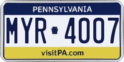 PA license plate MYR4007