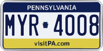 PA license plate MYR4008
