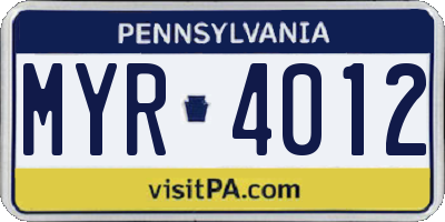 PA license plate MYR4012