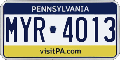 PA license plate MYR4013