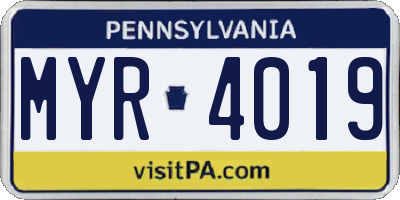 PA license plate MYR4019