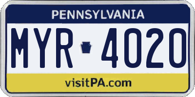 PA license plate MYR4020