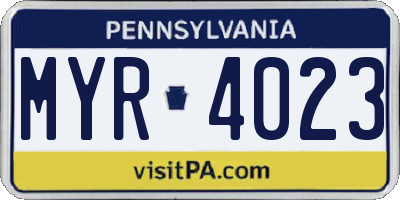 PA license plate MYR4023