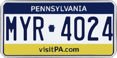 PA license plate MYR4024