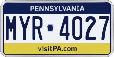PA license plate MYR4027