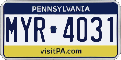 PA license plate MYR4031