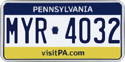 PA license plate MYR4032