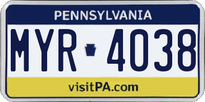 PA license plate MYR4038