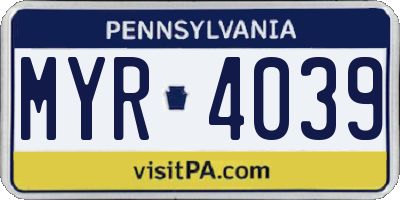 PA license plate MYR4039