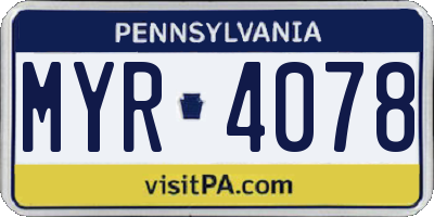 PA license plate MYR4078