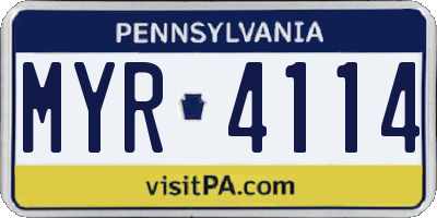 PA license plate MYR4114