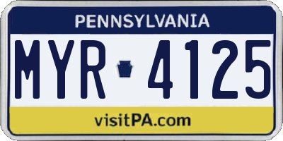 PA license plate MYR4125