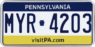 PA license plate MYR4203