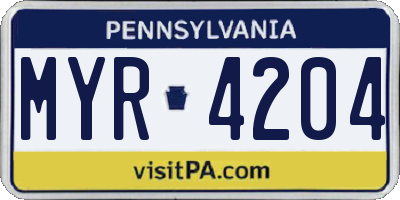 PA license plate MYR4204
