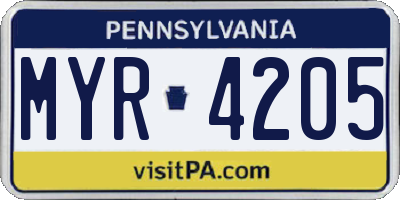 PA license plate MYR4205