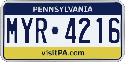 PA license plate MYR4216