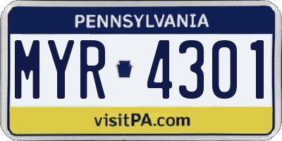 PA license plate MYR4301