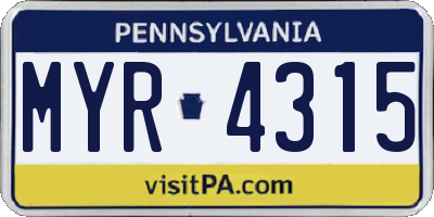 PA license plate MYR4315