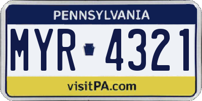 PA license plate MYR4321