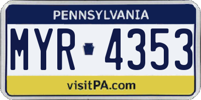 PA license plate MYR4353
